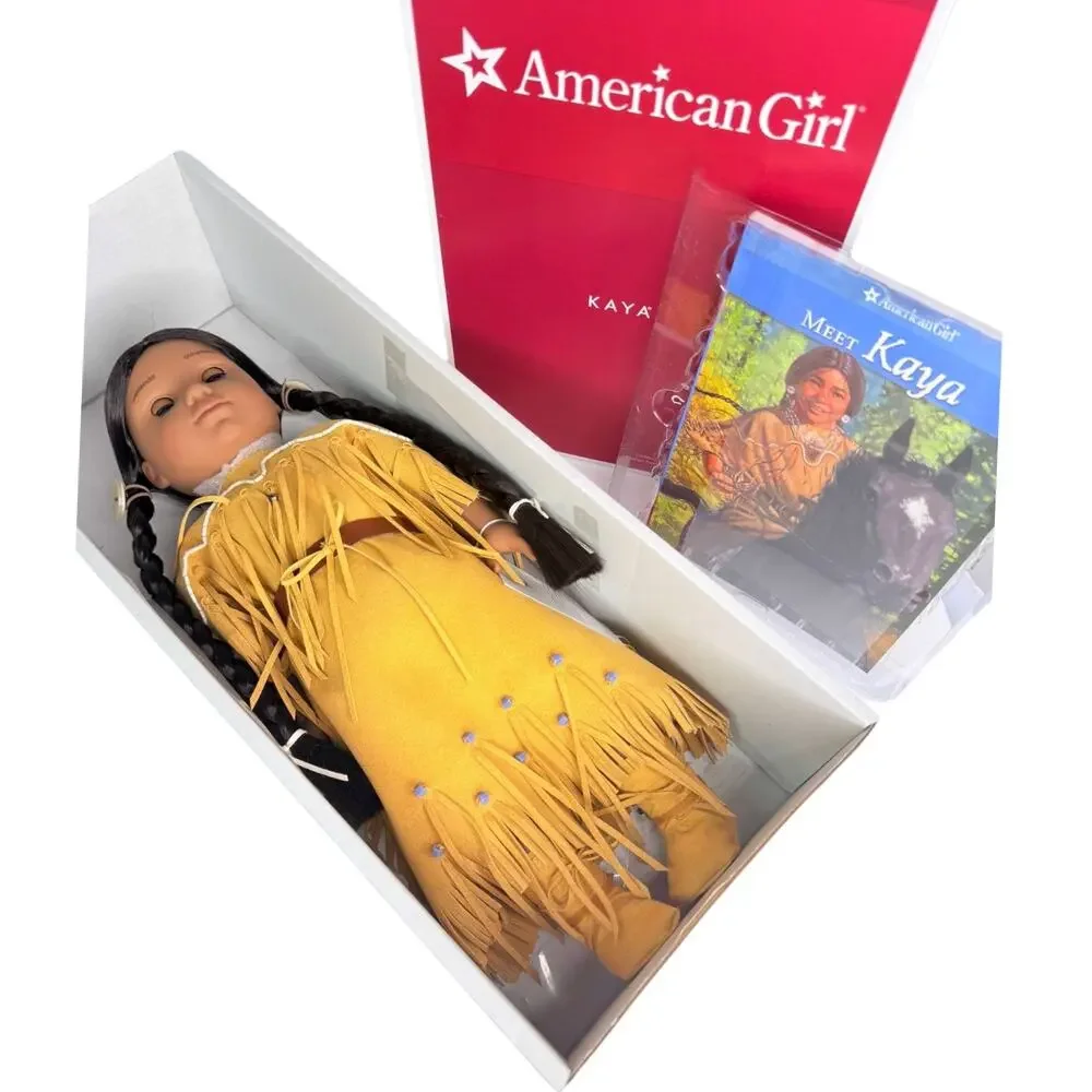 New American Girl Kaya Doll Meet Outfit Moccasins Hair Ties Book Box Wrist Tag